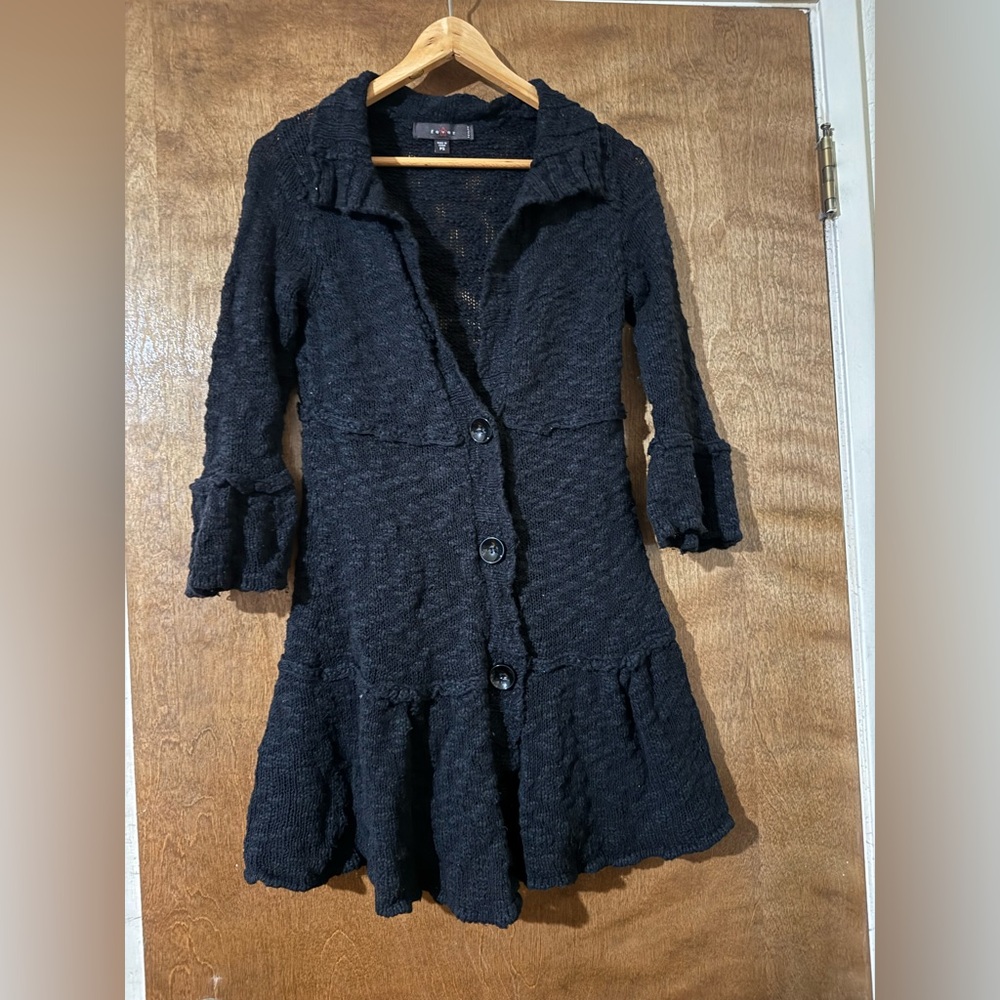 Fever Black Textured Pea Coat